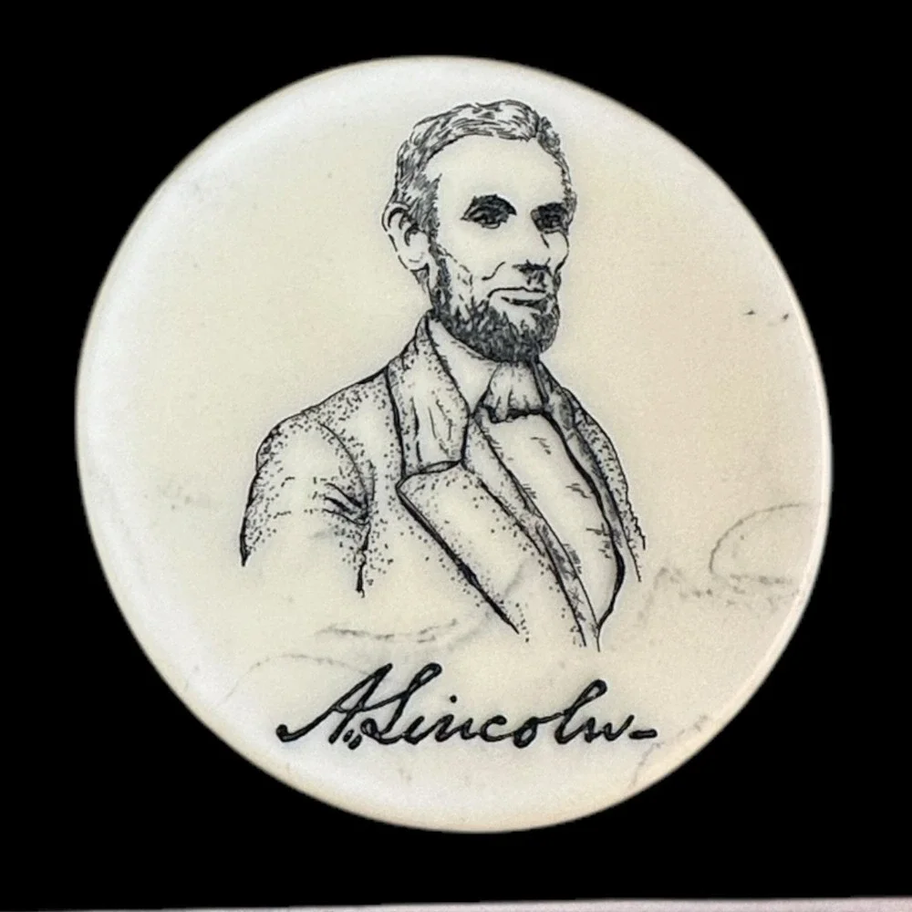Abraham Lincoln Marble Stone Coasters Set Stand Engraved Life Of Lincoln Vintage